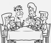 Coloriage Phineas et Ferb avec la famille &agrave; table