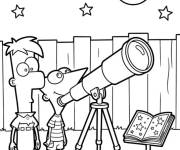 Coloriage Phineas et Ferb avec leur t&eacute;lescope