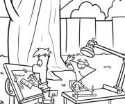 Coloriage Phineas et Ferb con&ccedil;oivent une nouvelle invention