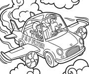 Coloriage Phineas et Ferb conduisent une voiture volante