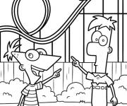 Coloriage Phineas et Ferb construisant un nouveau jouet