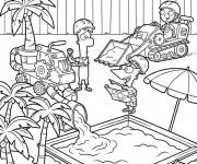 Coloriage Phineas et Ferb cr&eacute;ent une plage dans leur jardin