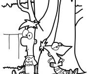 Coloriage Phineas et Ferb dans le jardin