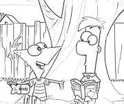 Coloriage Phineas et Ferb de Disney sous l'arbre
