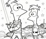 Coloriage Phineas et Ferb en aventure de Star Wars