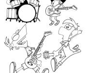 Coloriage Phineas et Ferb en bande de musique