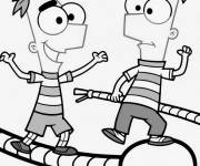 Coloriage Phineas et Ferb en dansant