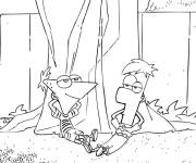 Coloriage Phineas et Ferb en se reposant