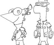 Coloriage Phineas et Ferb en tenu d'action
