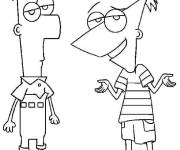 Coloriage Phineas et Ferb qui font rire