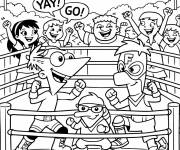 Coloriage Phineas et Ferb se battent sur le ring