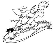 Coloriage Phineas et Ferb surfing