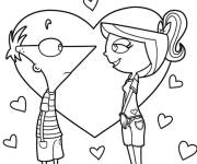Coloriage Phineas et Isabella avec coeur d'amour