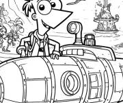 Coloriage Phineas et le sous marin