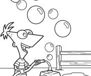 Coloriage Phineas et sa machine &agrave; bulles g&eacute;ante