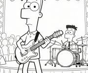 Coloriage Phineas et son fr&egrave;re jouent de la guitare et contrebasse