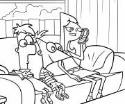 Coloriage Phineas, Ferb et Candace dans le salon