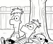 Coloriage Phineas, Ferb et Perry font la sieste