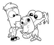 Coloriage Phineas, Ferb et Perry kawaii