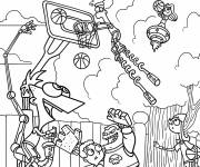 Coloriage Phineas, Ferb, leurs amis et leur s&oelig;ur jouent au basket