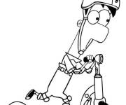 Coloriage Phineas sur son scooter