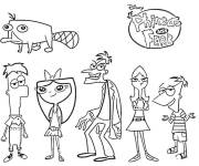 Coloriage Tous les personnages principaux de Phin&eacute;as et Ferb