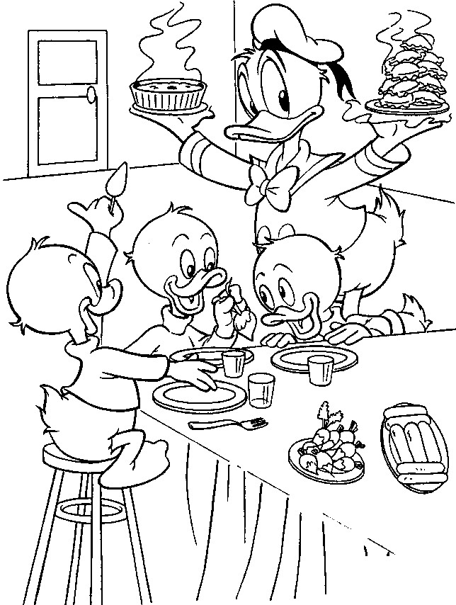 Coloriage et dessins gratuits Donald prépare le repas aux enfants à imprimer