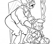 Coloriage et dessins gratuit Gapetto prépare Pinocchio pour l'école à imprimer