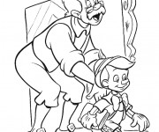 Coloriage Gapetto prépare Pinocchio pour l'école