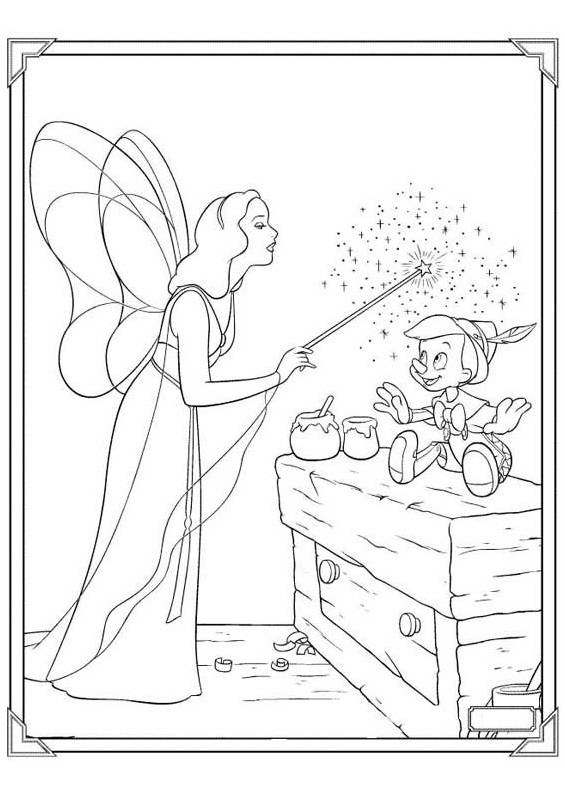 Coloriage et dessins gratuits La fée bleue et Pinocchio à imprimer