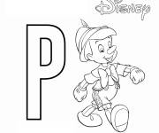Coloriage Lettre P pour Pinocchio 