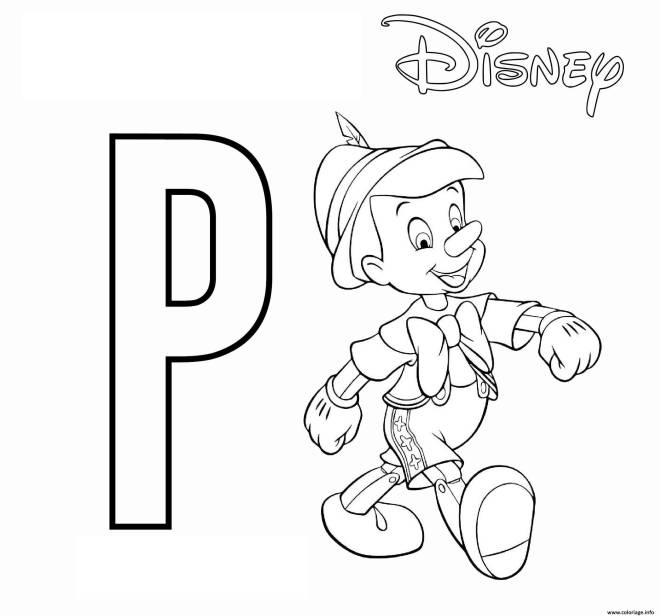 Coloriage et dessins gratuits Lettre P pour Pinocchio  à imprimer