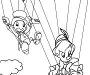 Coloriage Pinocchio en parachute