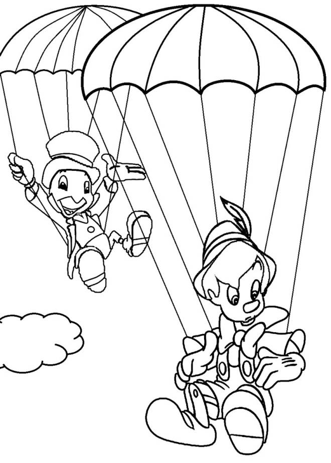 Coloriage et dessins gratuits Pinocchio en parachute à imprimer