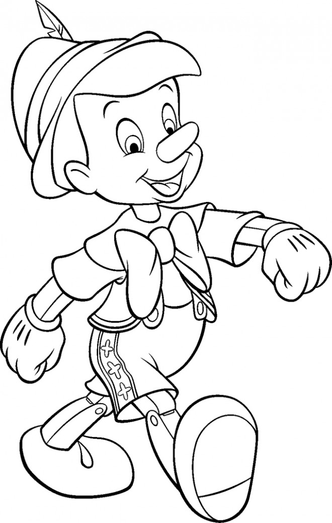 Coloriage Pinocchio Est Content Dessin Gratuit A Imprimer