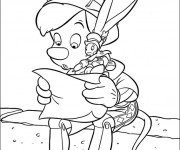 Coloriage Pinocchio et Jiminy Cricket lisent une feuille