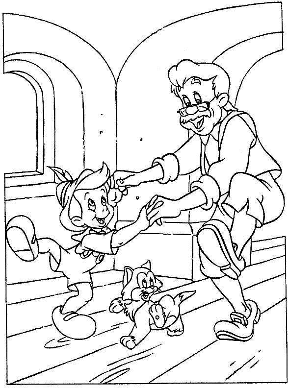 Coloriage et dessins gratuits Pinocchio et son père à imprimer