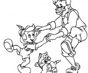 Coloriage Pinocchio joue avec son père