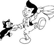Coloriage Pinocchio s'amuse avec son ami le chat