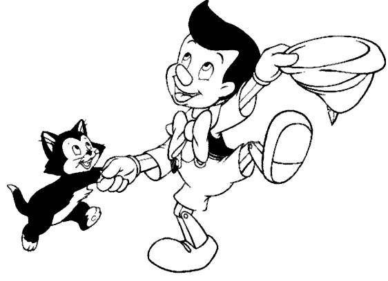 Coloriage et dessins gratuits Pinocchio s'amuse avec son ami le chat à imprimer