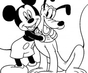 Coloriage Mickey &eacute;treint Pluto