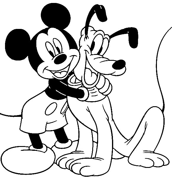 Coloriage et dessins gratuits Mickey étreint Pluto à imprimer