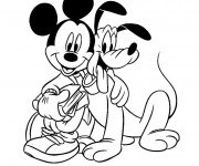 Coloriage et dessins gratuit Pluto et Mickey à imprimer
