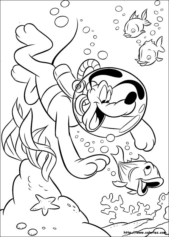 Coloriage et dessins gratuits Pluto nage avec les poissons à imprimer