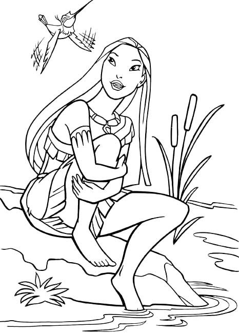 Coloriage et dessins gratuits Pocahontas au bord de la rivière à imprimer
