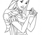 Coloriage Pocahontas caresse la tête de Flit