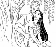 Coloriage et dessins gratuit Pocahontas et John admirent l'arbre à imprimer