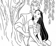 Coloriage Pocahontas et John admirent l'arbre