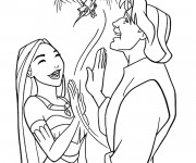 Coloriage Pocahontas et John rient ensemble