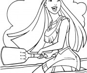 Coloriage Pocahontas sur un canoë